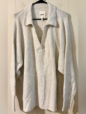 Aerie Gray Waffle-Knit Oversized Collared Sweater, XL